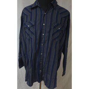 Plains Western Wear Big Man 2X Blue Stripes Long Sleeve Pearl Snap Shirt